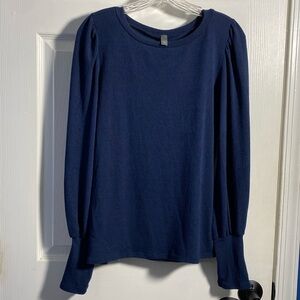 ALYA Long Puff Sleeve Top Blue Medium